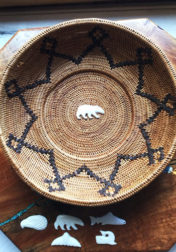 Round Basket with Carved Bone