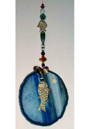 Agate Suncatcher with Carved Bone Fish