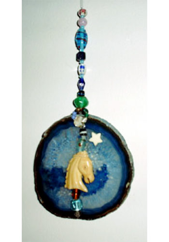 Agate Suncatchers with Carved Bone Horse