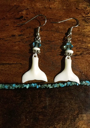 Carved Bone Whales Tail Earrings