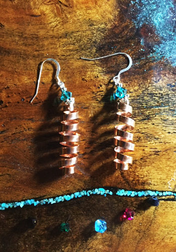 Hammered Copper Corkscrew Earrings