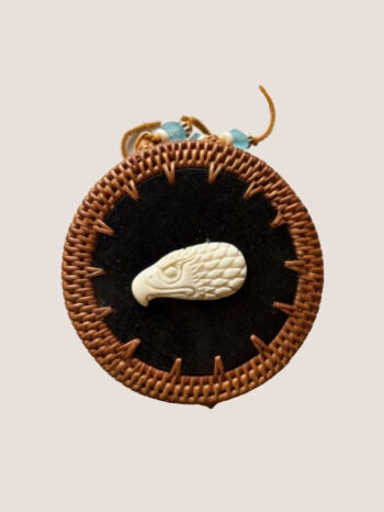 3" Round Wood Top Basket with Carved Bone BSK 16A