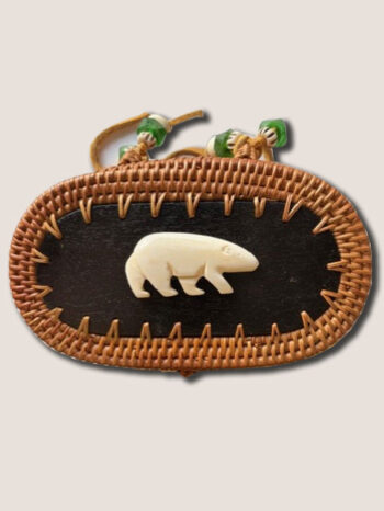 3"x 4" Handwoven Oval Basket with Top Lid with Carved Bone BSK 16B